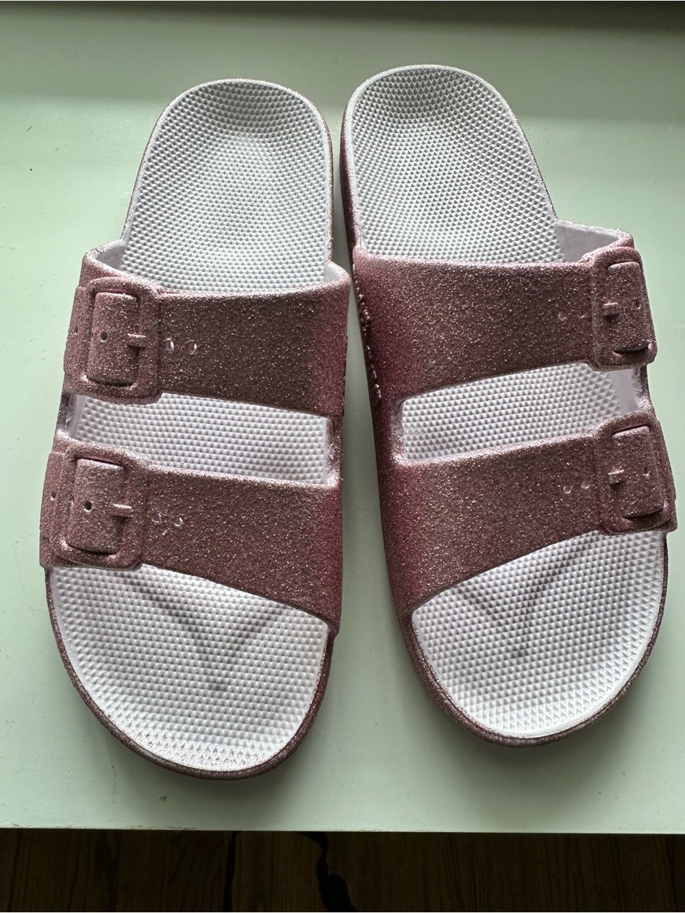 Freedom Moses Pink Glitter Dual-Strap Slide Sandals 38 39 8